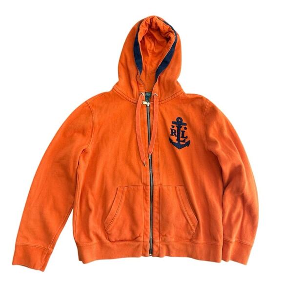 Lauren Ralph Lauren Men's Orange Cotton Blend Full Zip Hoodie Size Large - Picture 1 of 6